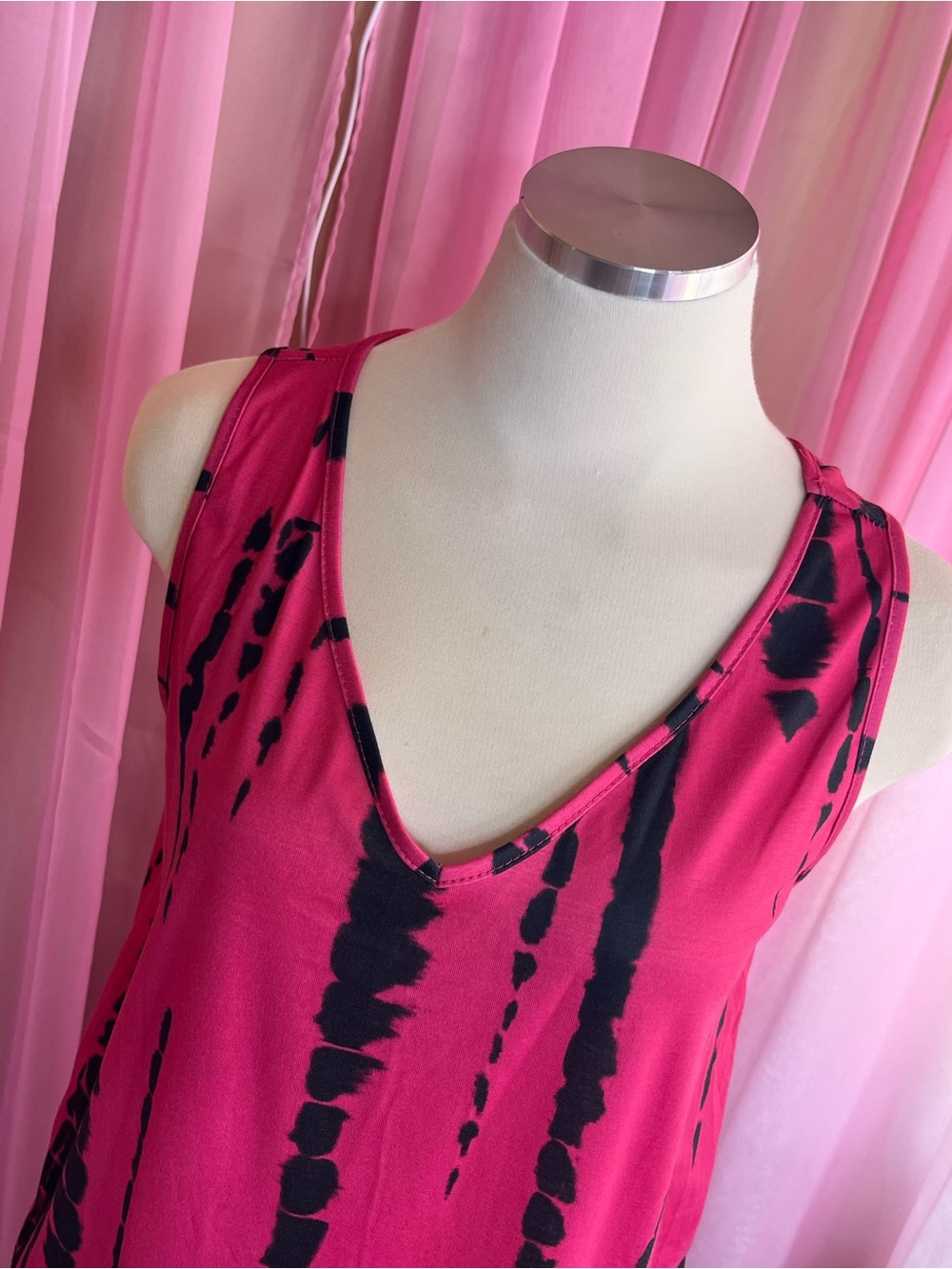 SHEIN Pink and Black Tie-Dye V-Neck Tank Dress